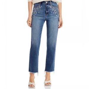 Aqua Blue Straight Leg Jeans with Studded Detail